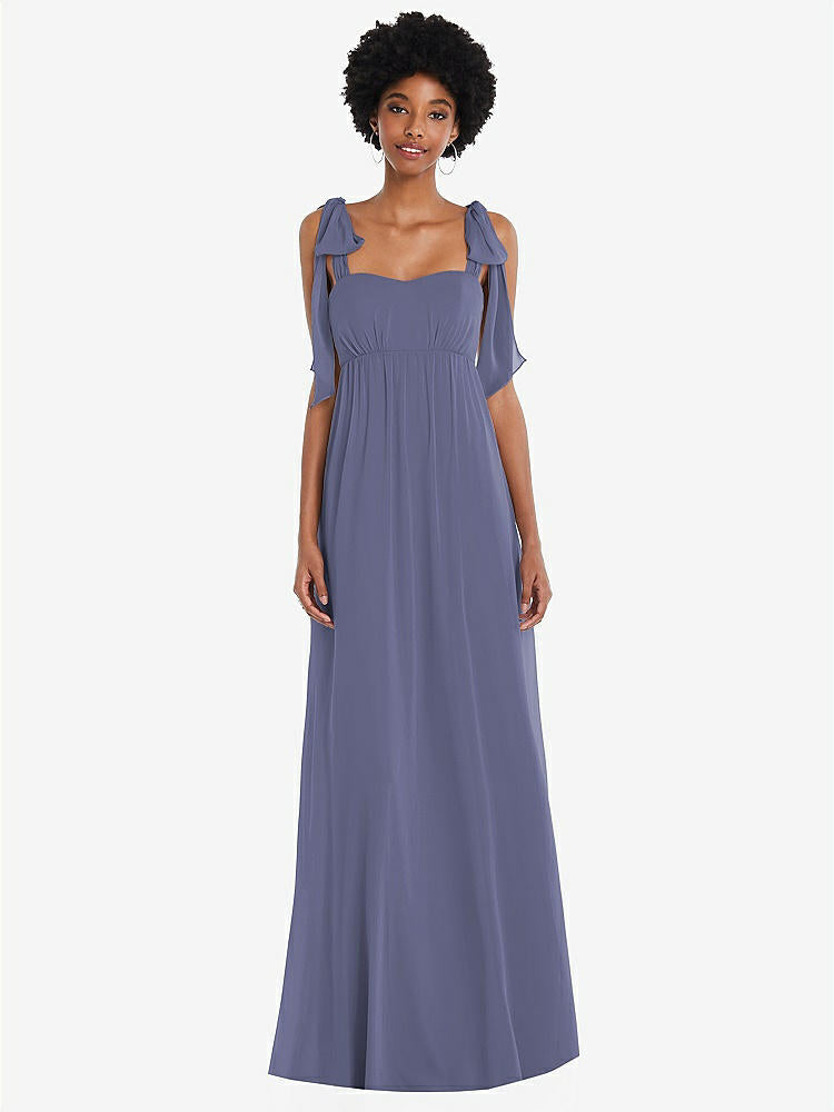 【STYLE: 1564】Convertible Tie-Shoulder Empire Waist Maxi Dress【COLOR: French Blue】
