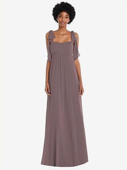 【STYLE: 1564】Convertible Tie-Shoulder Empire Waist Maxi Dress【COLOR: French Truffle】