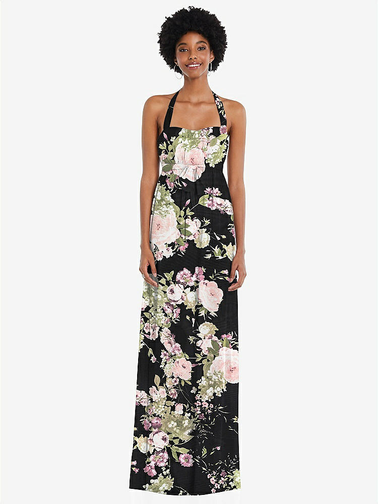【STYLE: 1564】Convertible Tie-Shoulder Empire Waist Maxi Dress【COLOR: Noir Garden】