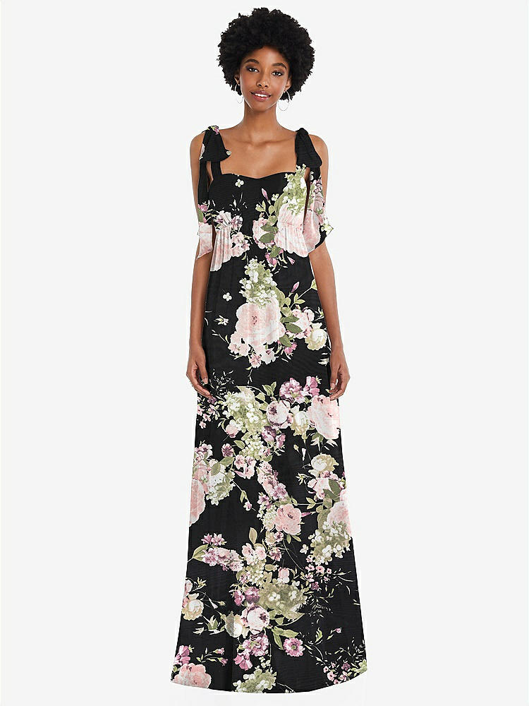 【STYLE: 1564】Convertible Tie-Shoulder Empire Waist Maxi Dress【COLOR: Noir Garden】