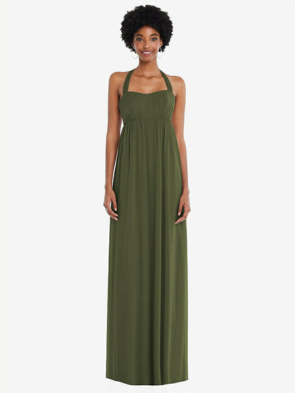 【STYLE: 1564】Convertible Tie-Shoulder Empire Waist Maxi Dress【COLOR: Olive Green】