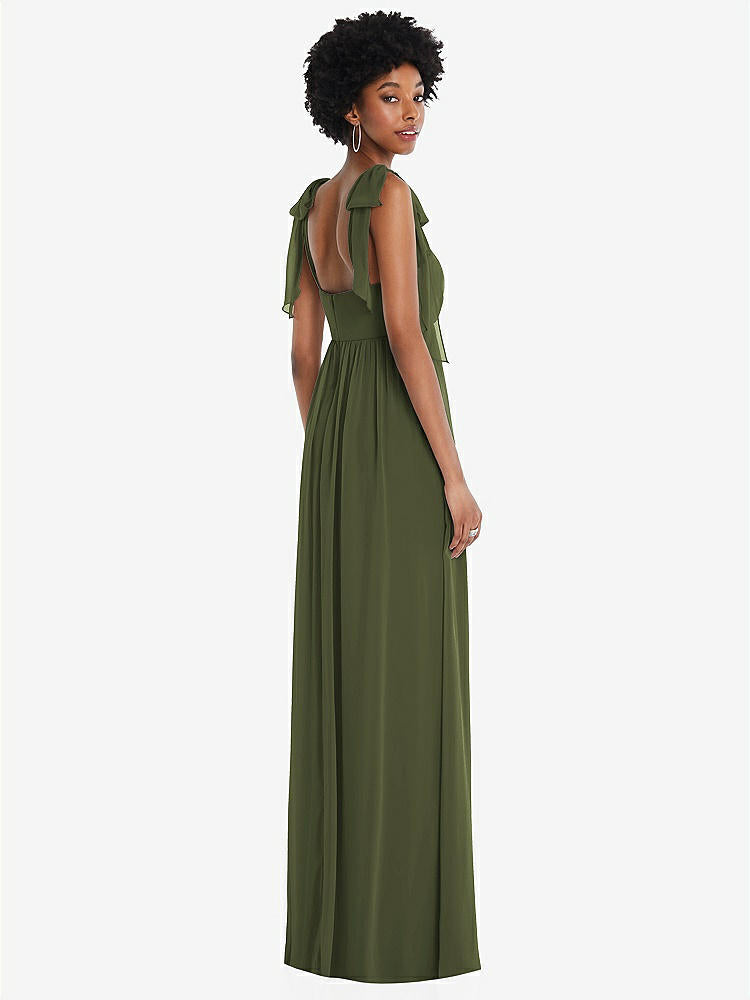 【STYLE: 1564】Convertible Tie-Shoulder Empire Waist Maxi Dress【COLOR: Olive Green】