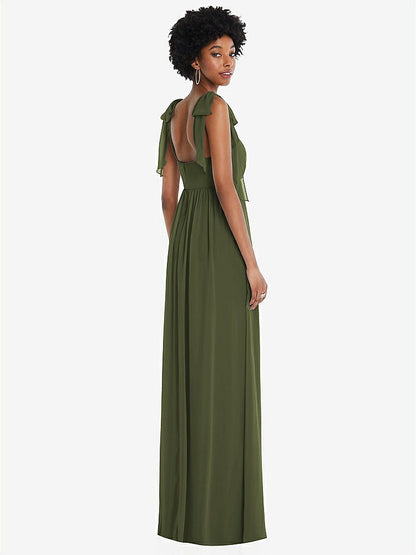 【STYLE: 1564】Convertible Tie-Shoulder Empire Waist Maxi Dress【COLOR: Olive Green】
