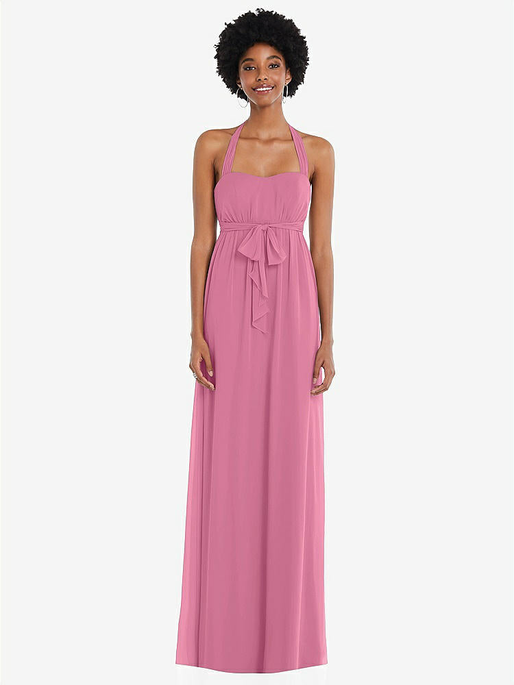 【STYLE: 1564】Convertible Tie-Shoulder Empire Waist Maxi Dress【COLOR: Orchid Pink】