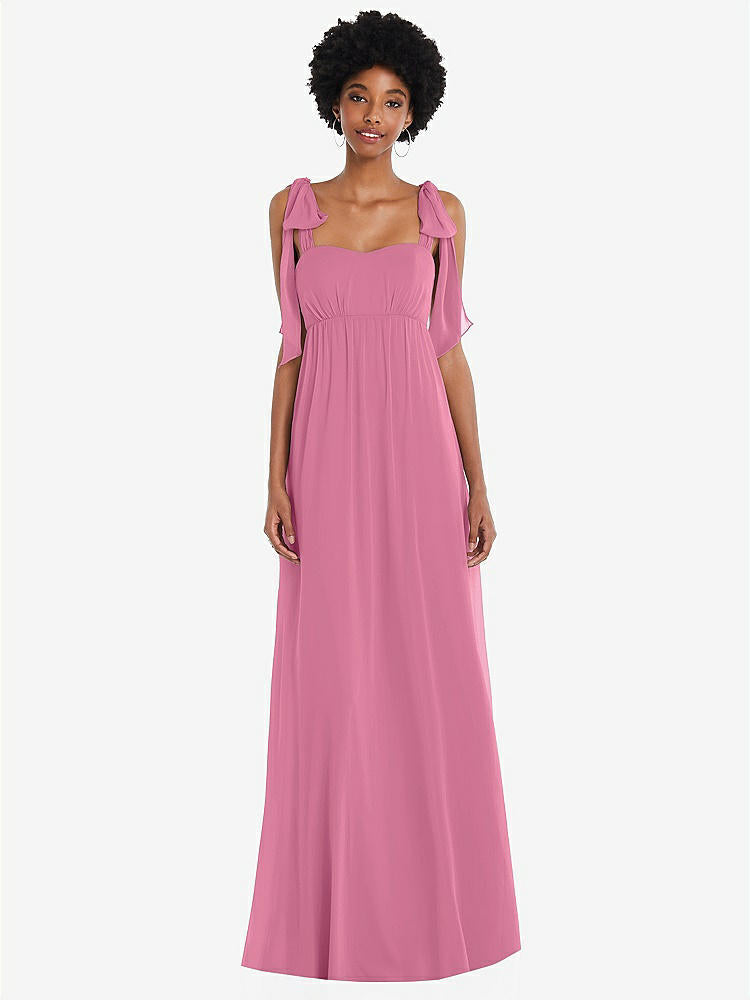 【STYLE: 1564】Convertible Tie-Shoulder Empire Waist Maxi Dress【COLOR: Orchid Pink】