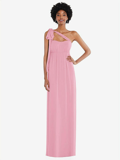【STYLE: 1564】Convertible Tie-Shoulder Empire Waist Maxi Dress【COLOR: Peony Pink】