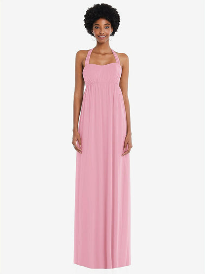 【STYLE: 1564】Convertible Tie-Shoulder Empire Waist Maxi Dress【COLOR: Peony Pink】