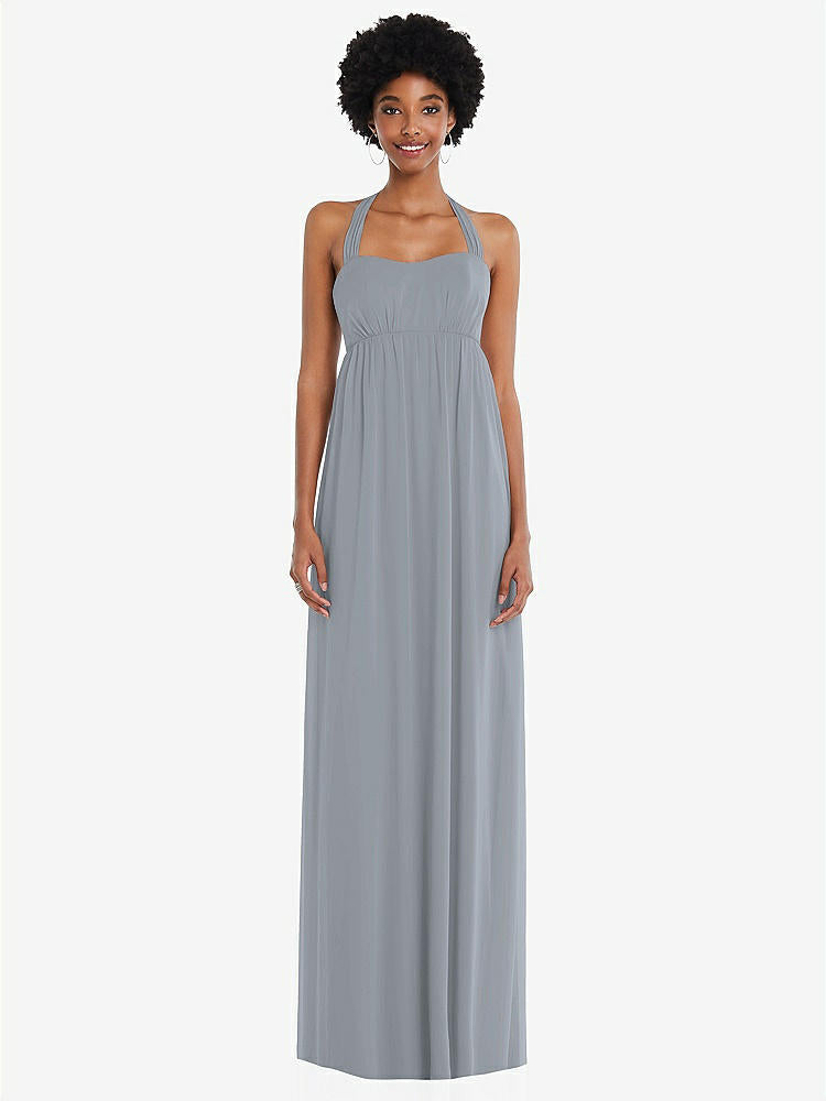 【STYLE: 1564】Convertible Tie-Shoulder Empire Waist Maxi Dress【COLOR: Platinum】