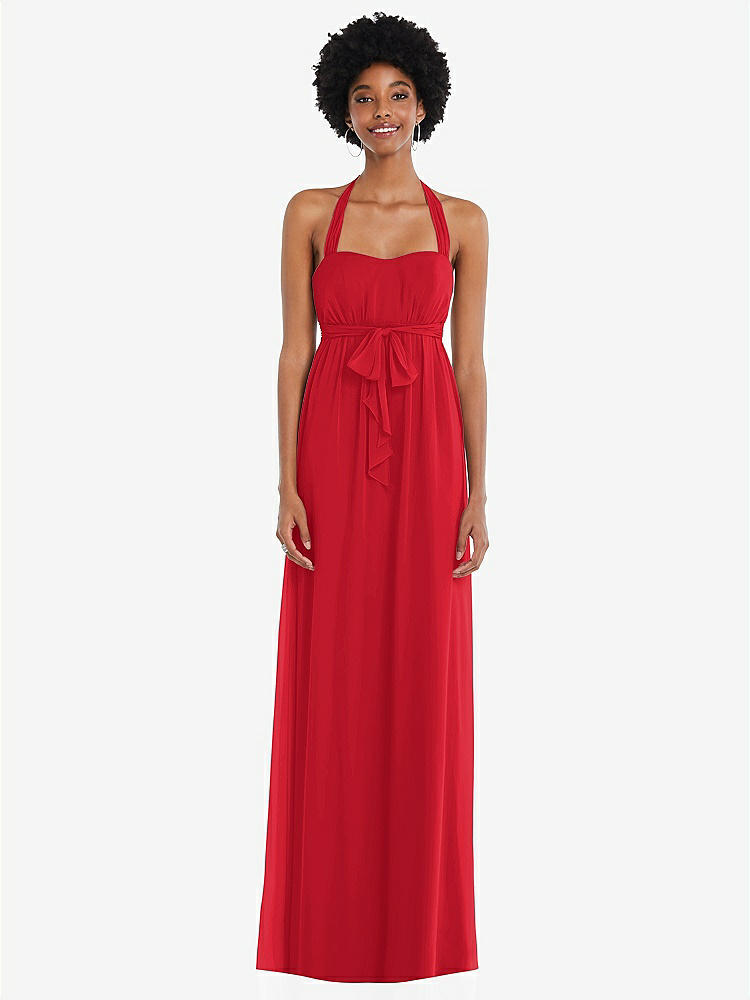 【STYLE: 1564】Convertible Tie-Shoulder Empire Waist Maxi Dress【COLOR: Parisian Red】