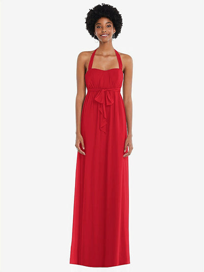 【STYLE: 1564】Convertible Tie-Shoulder Empire Waist Maxi Dress【COLOR: Parisian Red】