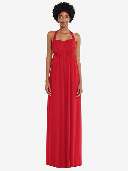 【STYLE: 1564】Convertible Tie-Shoulder Empire Waist Maxi Dress【COLOR: Parisian Red】