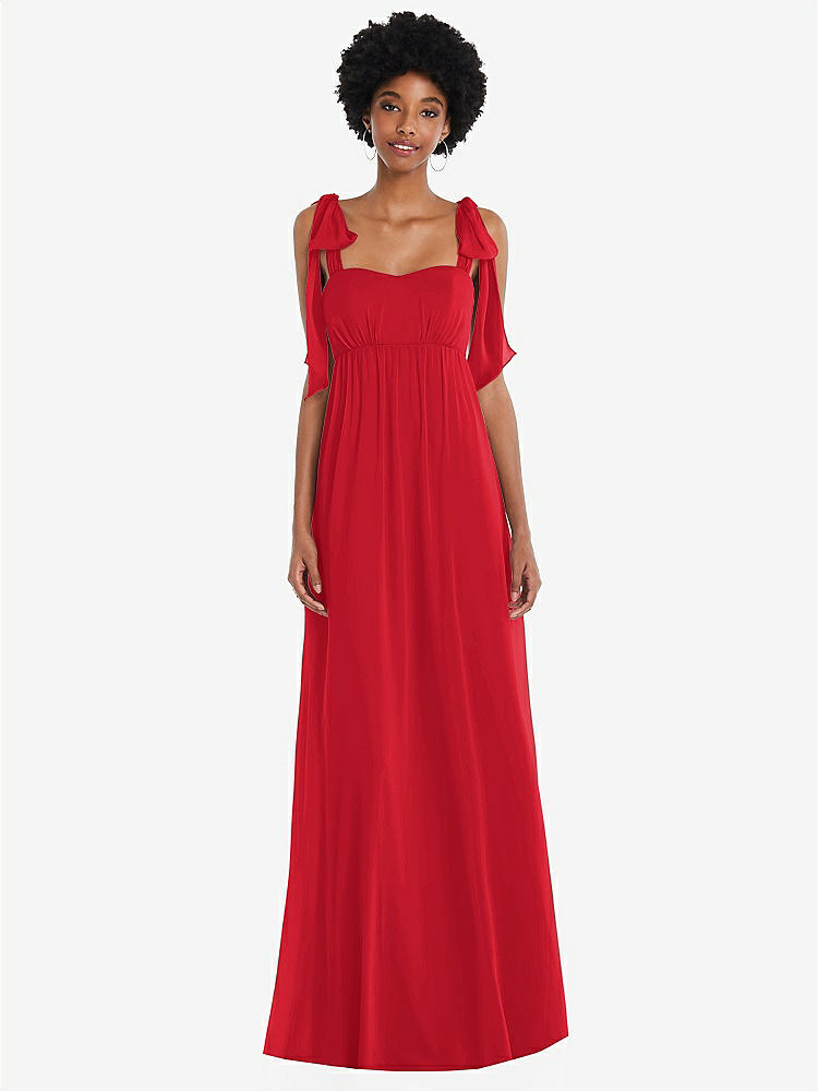 【STYLE: 1564】Convertible Tie-Shoulder Empire Waist Maxi Dress【COLOR: Parisian Red】