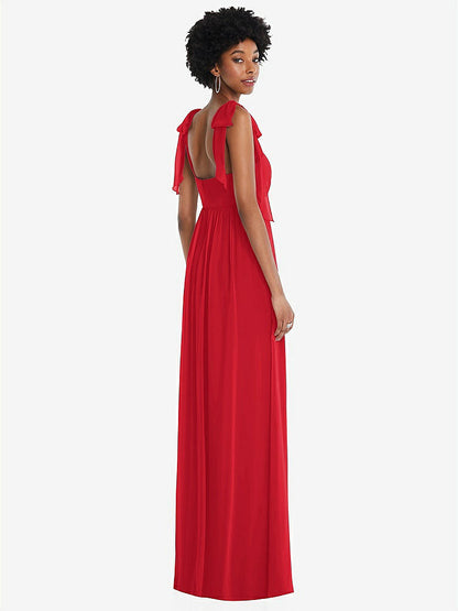【STYLE: 1564】Convertible Tie-Shoulder Empire Waist Maxi Dress【COLOR: Parisian Red】
