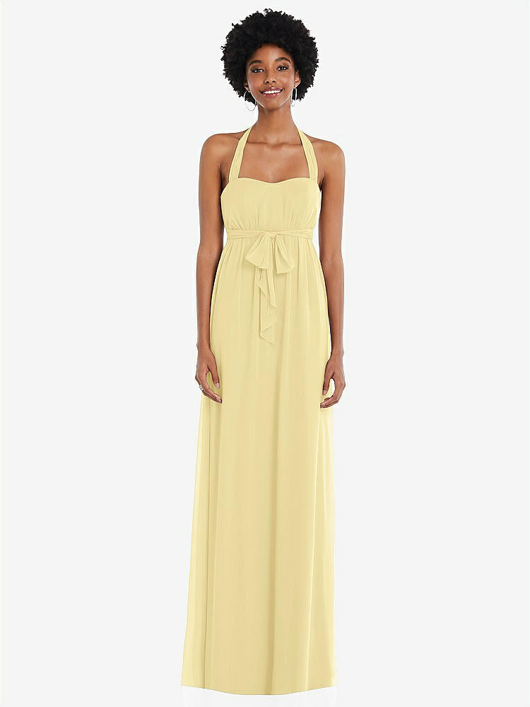 【STYLE: 1564】Convertible Tie-Shoulder Empire Waist Maxi Dress【COLOR: Pale Yellow】