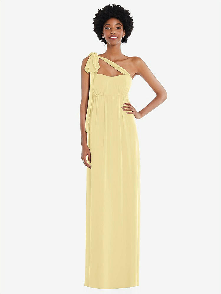 【STYLE: 1564】Convertible Tie-Shoulder Empire Waist Maxi Dress【COLOR: Pale Yellow】
