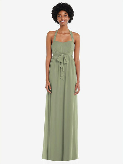 【STYLE: 1564】Convertible Tie-Shoulder Empire Waist Maxi Dress【COLOR: Sage】