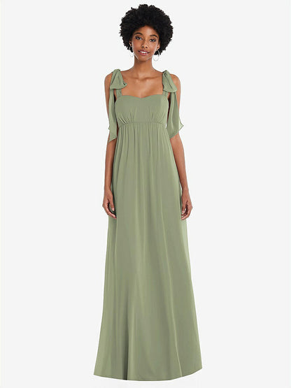【STYLE: 1564】Convertible Tie-Shoulder Empire Waist Maxi Dress【COLOR: Sage】