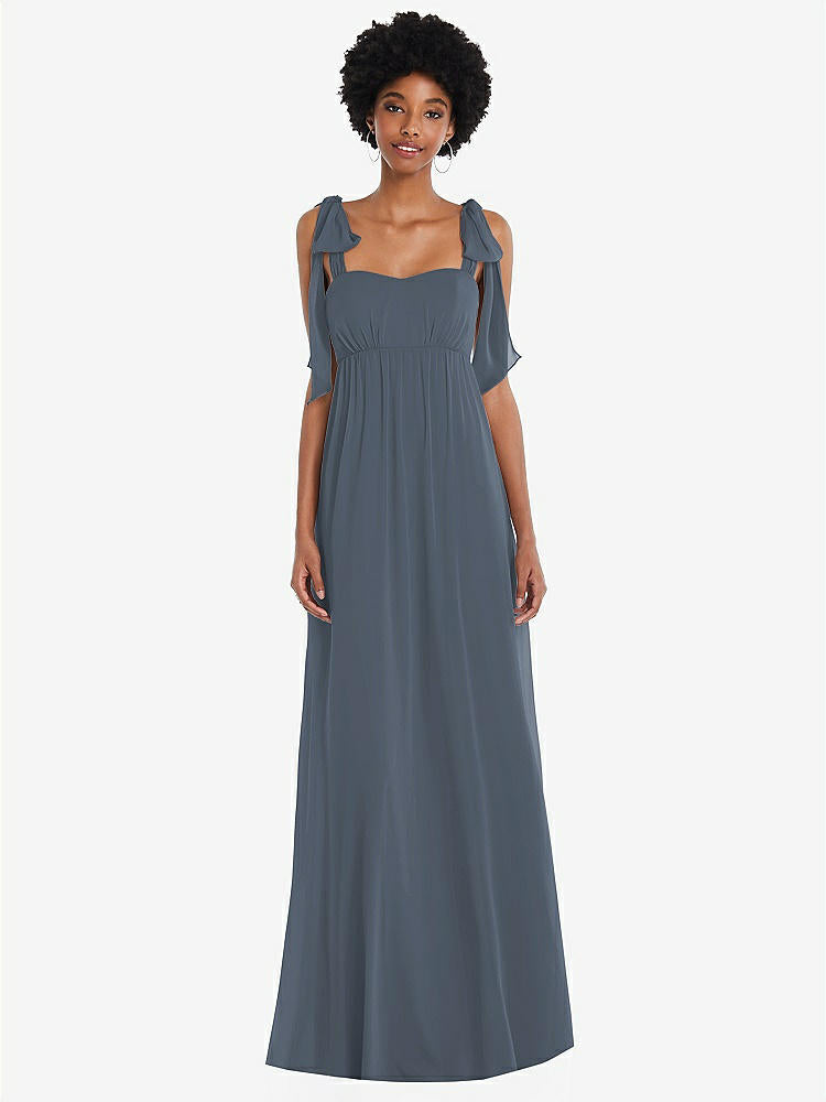 【STYLE: 1564】Convertible Tie-Shoulder Empire Waist Maxi Dress【COLOR: Silverstone】