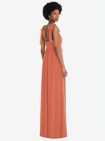 【STYLE: 1564】Convertible Tie-Shoulder Empire Waist Maxi Dress【COLOR: Terracotta Copper】
