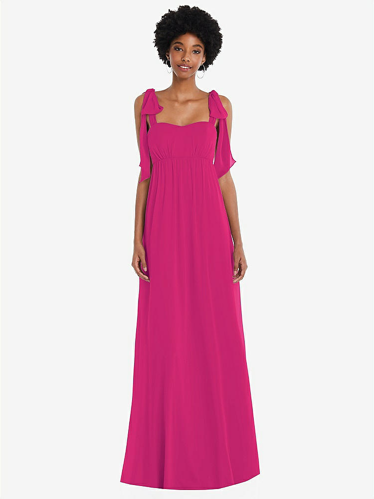 【STYLE: 1564】Convertible Tie-Shoulder Empire Waist Maxi Dress【COLOR: Think Pink】