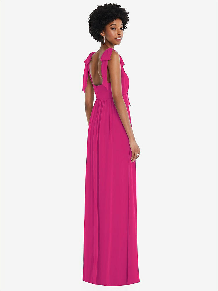 【STYLE: 1564】Convertible Tie-Shoulder Empire Waist Maxi Dress【COLOR: Think Pink】