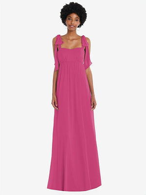 【STYLE: 1564】Convertible Tie-Shoulder Empire Waist Maxi Dress【COLOR: Tea Rose】