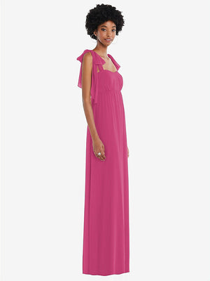 【STYLE: 1564】Convertible Tie-Shoulder Empire Waist Maxi Dress【COLOR: Tea Rose】
