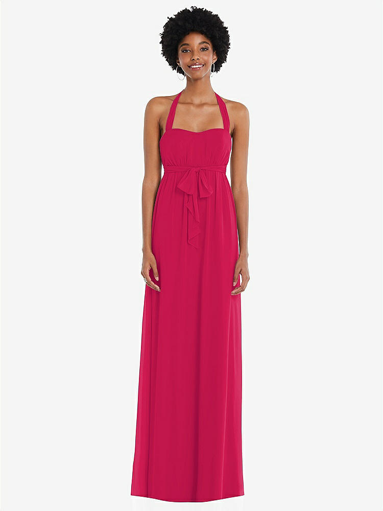 【STYLE: 1564】Convertible Tie-Shoulder Empire Waist Maxi Dress【COLOR: Vivid Pink】