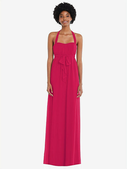 【STYLE: 1564】Convertible Tie-Shoulder Empire Waist Maxi Dress【COLOR: Vivid Pink】