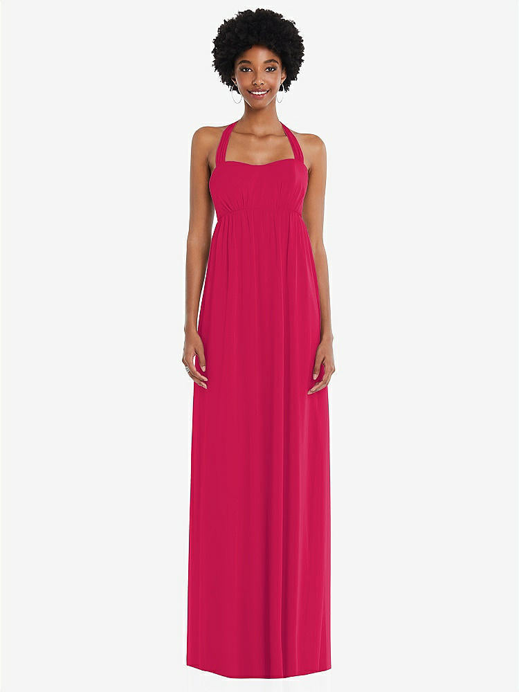 【STYLE: 1564】Convertible Tie-Shoulder Empire Waist Maxi Dress【COLOR: Vivid Pink】