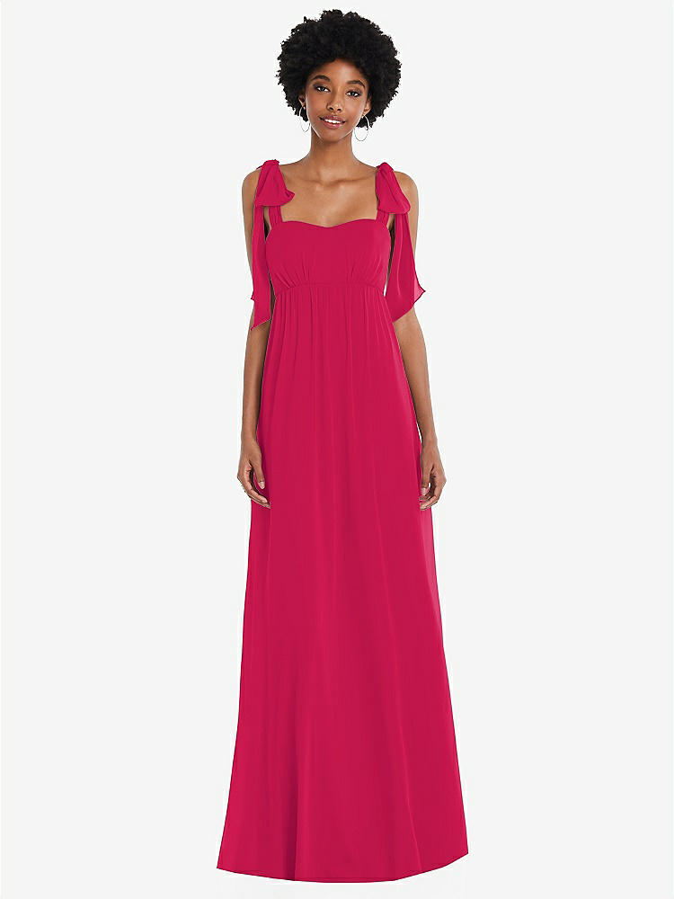 【STYLE: 1564】Convertible Tie-Shoulder Empire Waist Maxi Dress【COLOR: Vivid Pink】