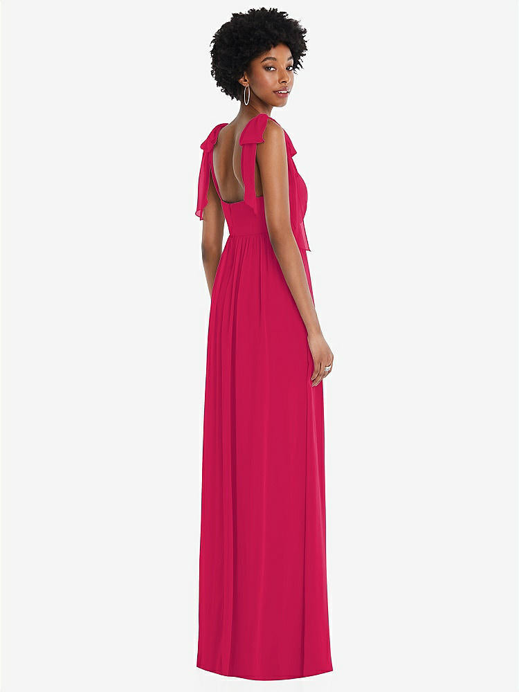 【STYLE: 1564】Convertible Tie-Shoulder Empire Waist Maxi Dress【COLOR: Vivid Pink】