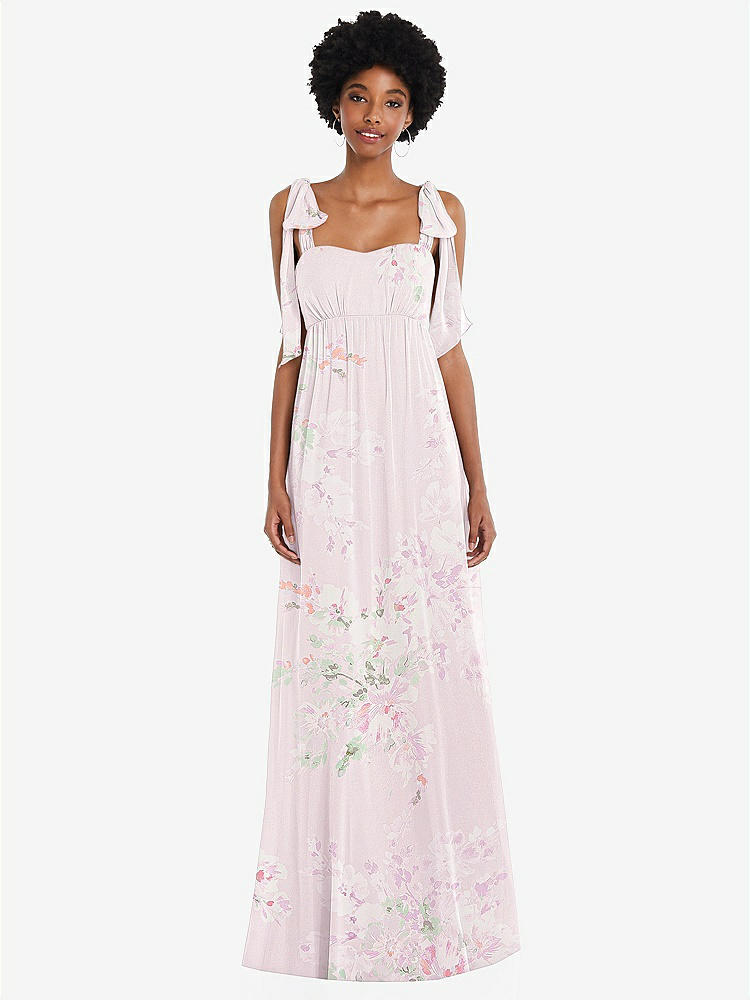 【STYLE: 1564】Convertible Tie-Shoulder Empire Waist Maxi Dress【COLOR: Watercolor Print】
