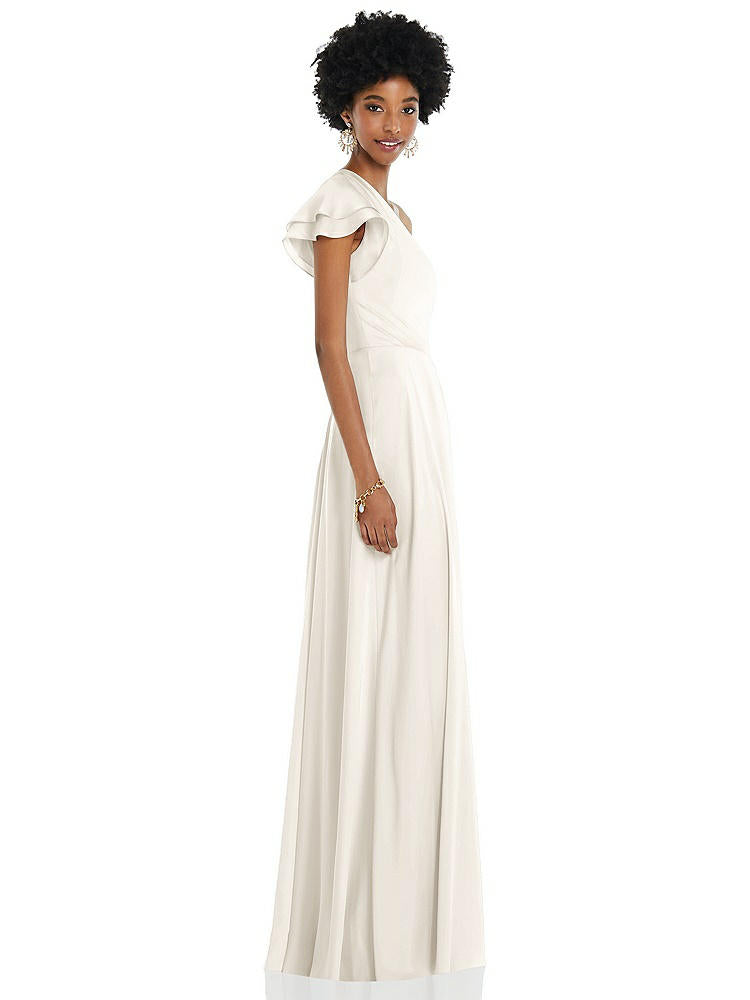 【STYLE: 3099】Draped One-Shoulder Flutter Sleeve Maxi Dress with Front Slit【COLOR: Ivory】