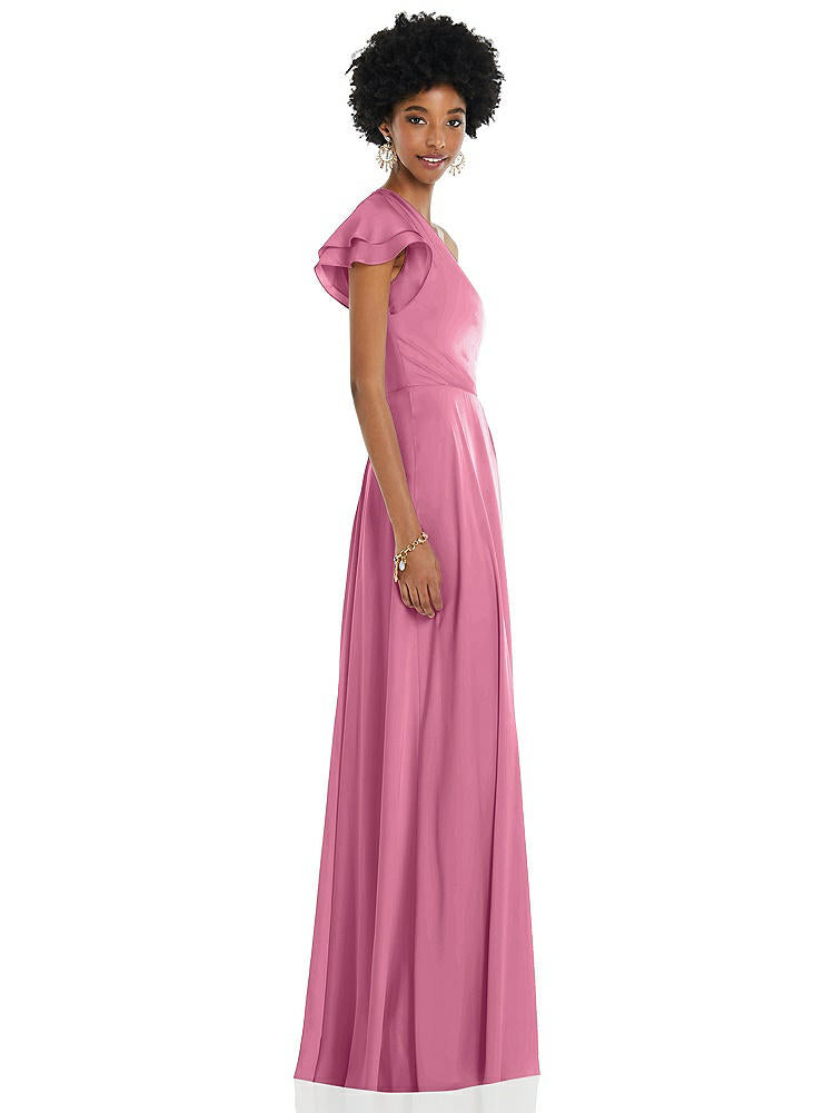 【NEW】【STYLE: 3099】ドレープ ワンショルダー フラッター 袖 マキシ ドレス 前面 スリット【COLOR: Orchid Pink】【SIZE: 00-30W】