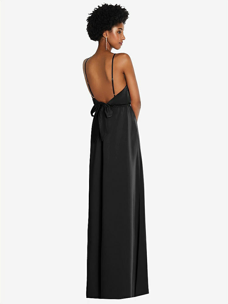 【STYLE: 8217】Low Tie-Back Maxi Dress with Adjustable Skinny Straps【COLOR: Black】