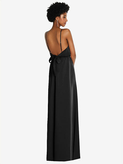 【STYLE: 8217】Low Tie-Back Maxi Dress with Adjustable Skinny Straps【COLOR: Black】