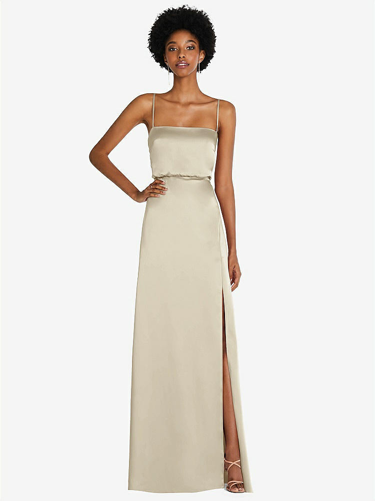 【STYLE: 8217】Low Tie-Back Maxi Dress with Adjustable Skinny Straps【COLOR: Champagne】