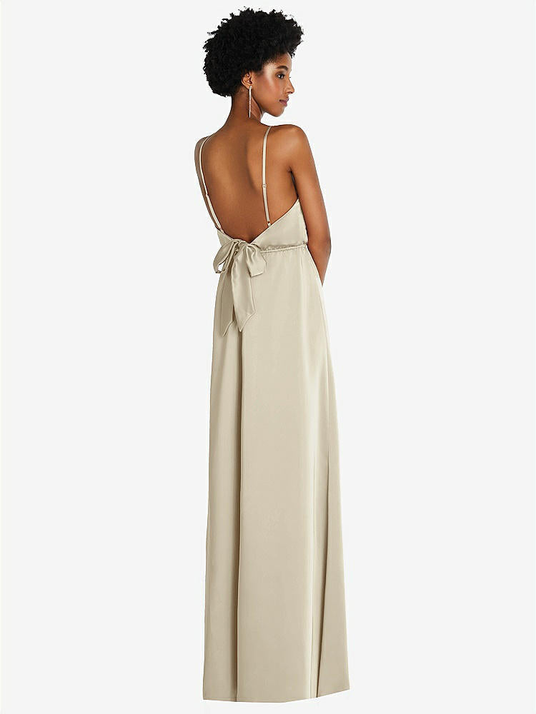 【STYLE: 8217】Low Tie-Back Maxi Dress with Adjustable Skinny Straps【COLOR: Champagne】