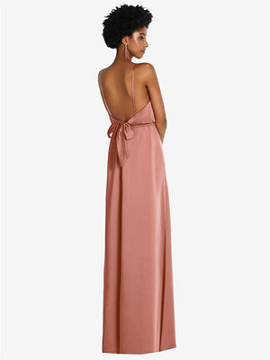 【STYLE: 8217】Low Tie-Back Maxi Dress with Adjustable Skinny Straps【COLOR: Desert Rose】