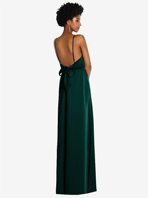 【STYLE: 8217】Low Tie-Back Maxi Dress with Adjustable Skinny Straps【COLOR: Evergreen】