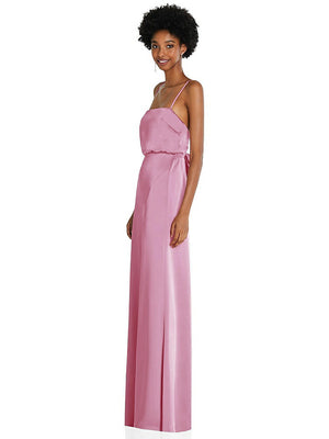【STYLE: 8217】Low Tie-Back Maxi Dress with Adjustable Skinny Straps【COLOR: Powder Pink】