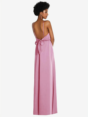 【STYLE: 8217】Low Tie-Back Maxi Dress with Adjustable Skinny Straps【COLOR: Powder Pink】
