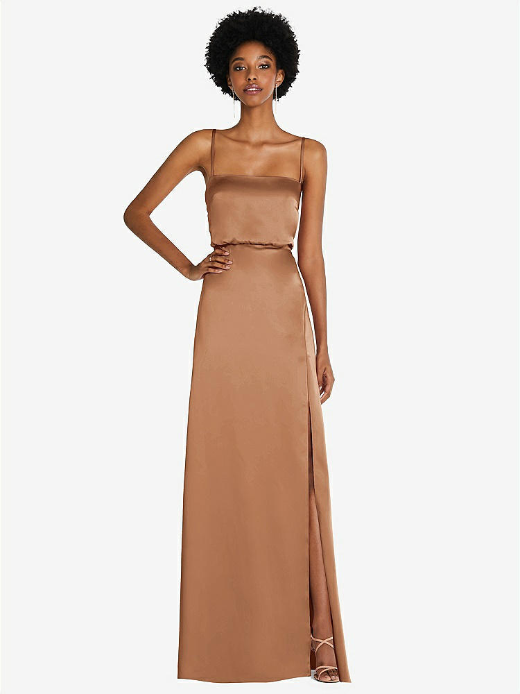 【STYLE: 8217】Low Tie-Back Maxi Dress with Adjustable Skinny Straps【COLOR: Toffee】