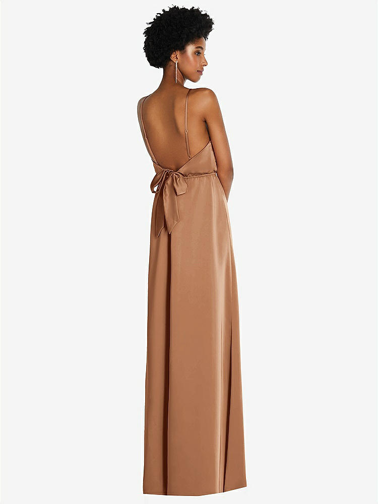 【STYLE: 8217】Low Tie-Back Maxi Dress with Adjustable Skinny Straps【COLOR: Toffee】