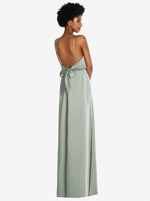 【STYLE: 8217】Low Tie-Back Maxi Dress with Adjustable Skinny Straps【COLOR: Willow Green】