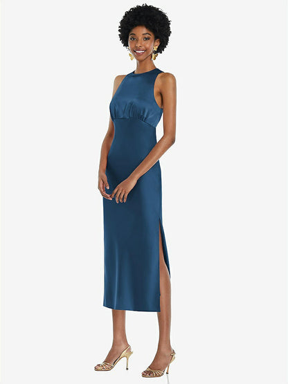 【NEW】【STYLE: LB042】ジュエル 首 ノースリーブ MIDI ドレス バイアス スカート【COLOR: Dusk Blue】【SIZE: 00-30W】