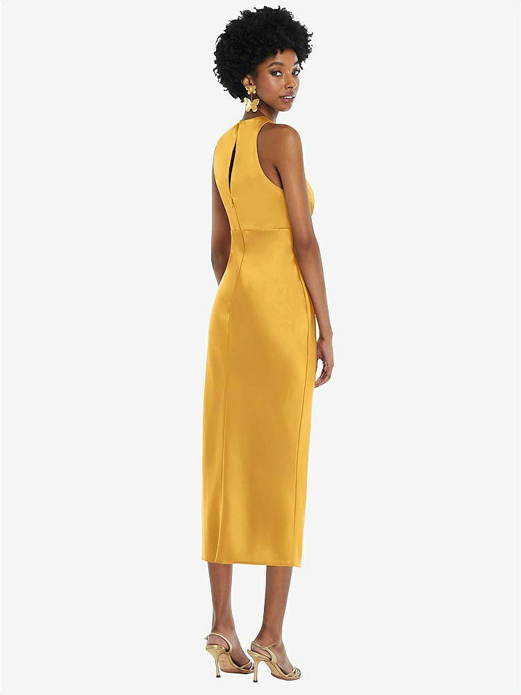 【STYLE: LB042】Jewel Neck Sleeveless Midi Dress with Bias Skirt【COLOR: NYC Yellow】
