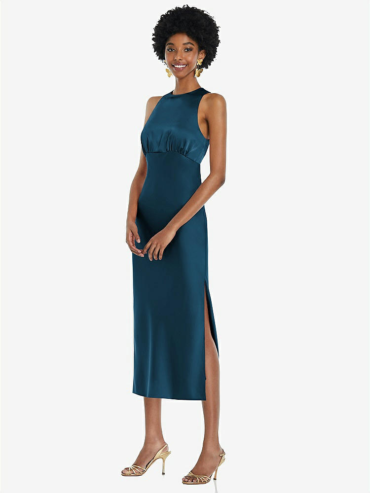 【NEW】【STYLE: LB042】ジュエル 首 ノースリーブ MIDI ドレス バイアス スカート【COLOR: Atlantic Blue】【SIZE: 00-30W】