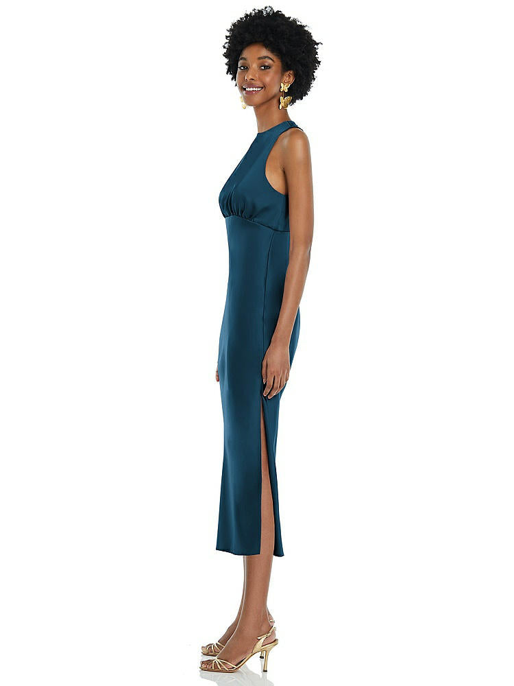 【NEW】【STYLE: LB042】ジュエル 首 ノースリーブ MIDI ドレス バイアス スカート【COLOR: Atlantic Blue】【SIZE: 00-30W】